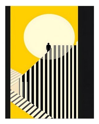 Moderne abstrakte Wandkunst   Minimalistisches Gelb & Schwarz Design A