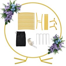 8FT Round Arch Backdrop Stand, Gold Circle Balloon Arch Frame Stand Heavy Dut...
