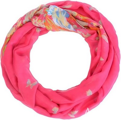 Loop Schal Pink Damen Halstuch mit Schmetterling Blumen Print Sommer leicht bunt
