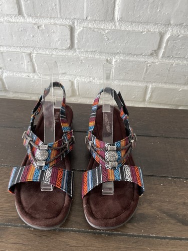 MinneTonka Multicolor Red Brown Womens Aztec Silvie Slingback Sandals Size 8M - Picture 14 of 14