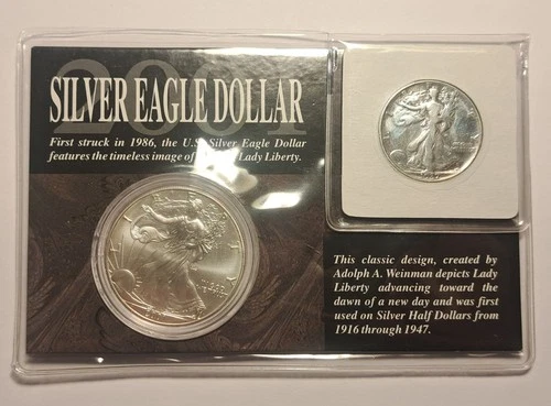2001 SILVER EAGLE DOLLAR 1 OZ & 1937 WALKING LIBERTY HALF DOLLAR (CLEANED)