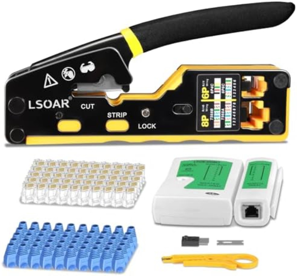 Lsoar Kit Crimpatura RJ45 Pass-Through Professionale per Reti Cat5 Cat6