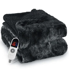 Cozy Electric Heated Faux Fur Throw Blanket, 50"x60", 6 Heat Levels, Timer