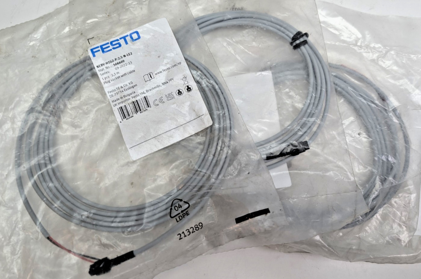 3 Festo NEBV-H1G2-P-2.5-N-LE2 Plug Socket Connector Assembly 3Pin 2.5m Cable NEW