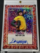 2025 Leaf Vivid Baseball Wei-En Lin Red Sparkle Auto /2 Oakland A's Prospect