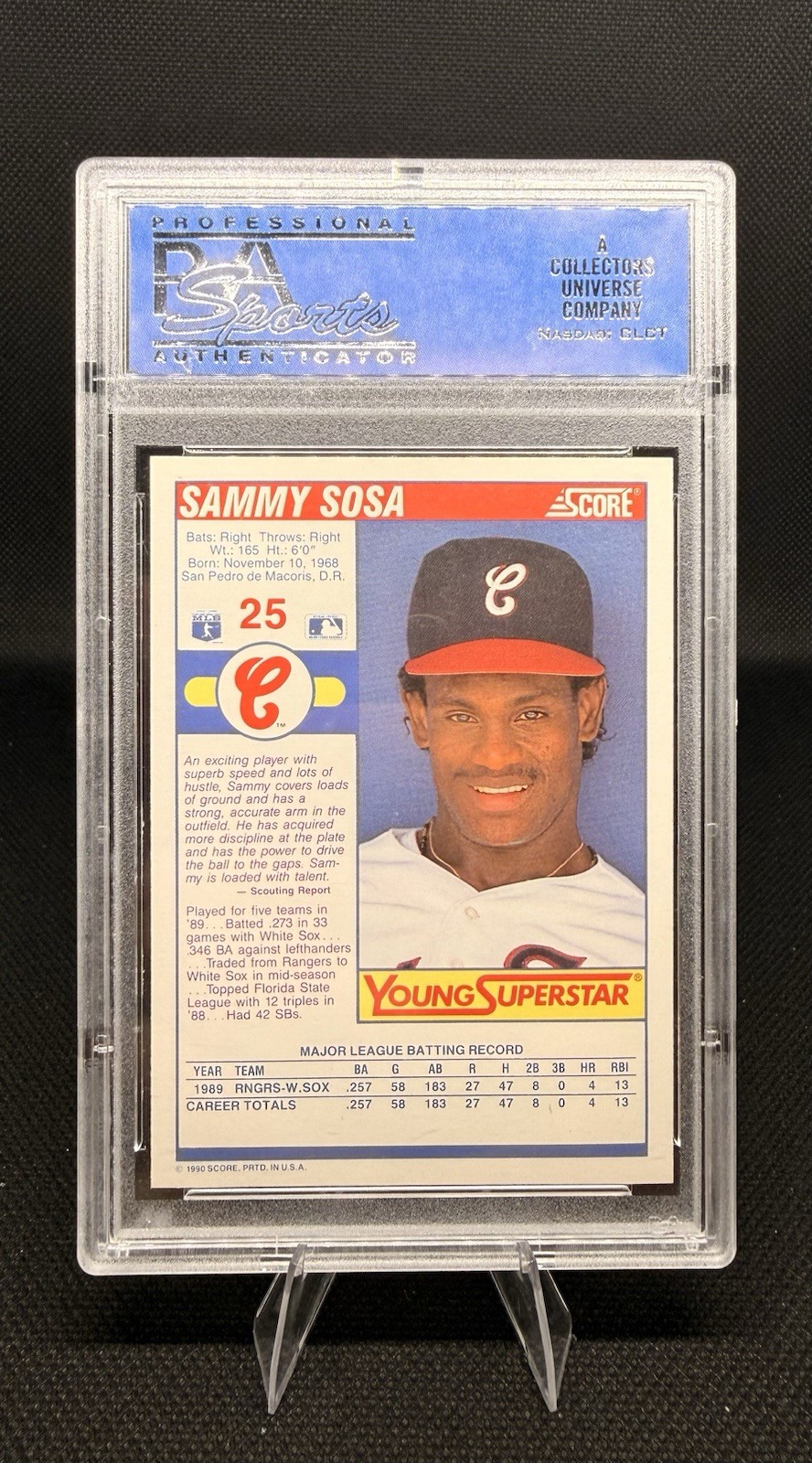 1990 SCORE YOUNG SUPERSTARS SET 2 #25 SAMMY SOSA RC WHITE SOX PSA 10 view 2