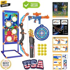 Kids Bow and Arrow Set, 2 in 1 Shooting Game with LED Light Up Archery Toy, F...