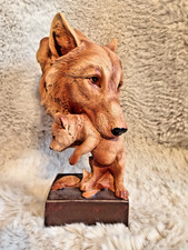 Natural Protection Wolf Figurine & Pup Nature Wildlife Decor Resin Faux Wood