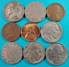 Some Old Pocket Change. Silver War Nickel, Red Cent, Circulated, Full Horn