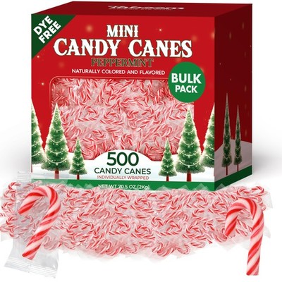 Bulk Mini Candy Cane Individually Wrapped 500 Pack - Dye-Free Small Peppermin...