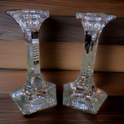 Claus Joseph Riedel ''Pentagon'' Crystal Taper Candlesticks, Pair 6'', Signed