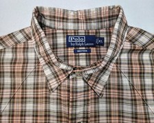 Polo Ralph Western Shirt Mens XL Pearl Snap Plaid Flap Pockets Limited Use