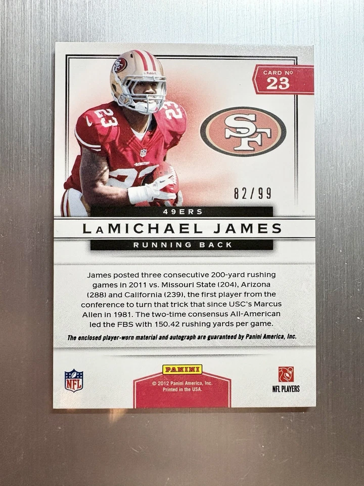 LaMichael James 2012 Panini Prestige Rookie Prime Patch Auto #’d /99 SF 49ers Rc - Image 2 of 2