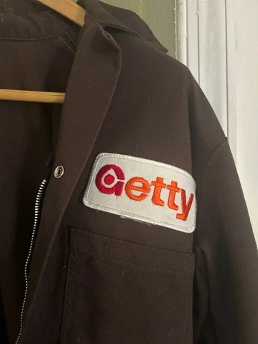 Vintage Lion Uniform Getty Gas Cotton Blend Full Zip Coveralls Elastic Waist - product listing photo