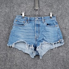 Levis 501 Shorts Womens 28 Blue Cutoff High Rise Button Fly Denim Medium Wash