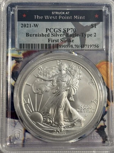2021-W Burnished Silver Eagle TYPE 2 PCGS SP70 First Strike Air Force label