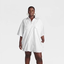 KBB by KAHLANA Women Short Sleeve 'The Bubble Shirt Dress' - White/Navy