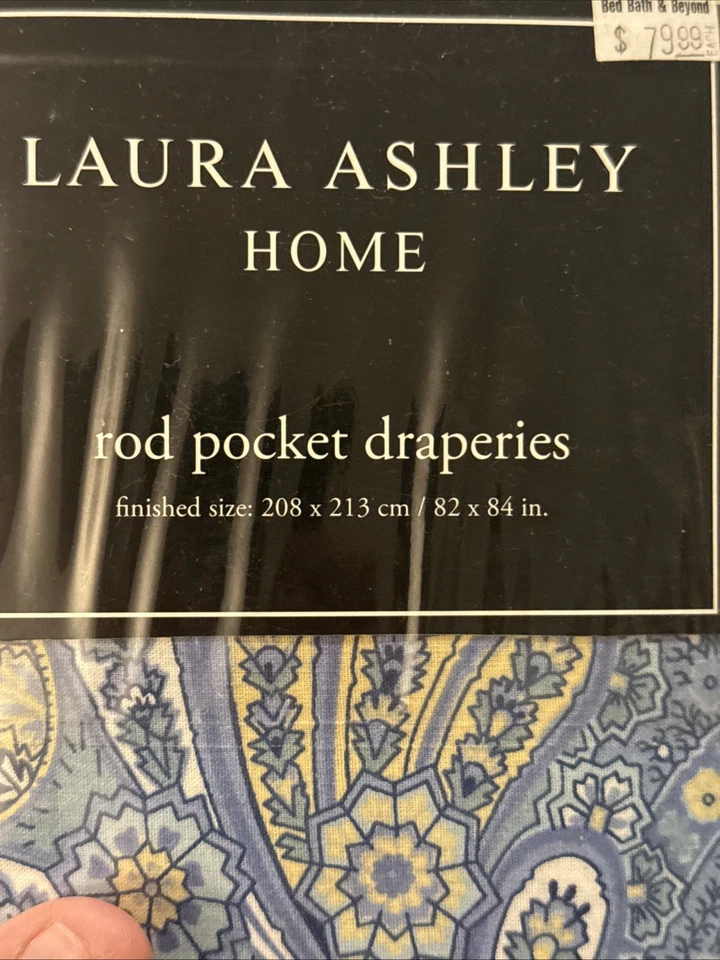 "Cortina de bolsillo Laura Ashley Rod 82""x84"" cachemira amarillo y azul" Foto 4 de 4