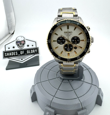 SEIKO SSC446 SOLAR CHRONOGRAPH WATCH SILVER GOLD CORE V175-0DH0