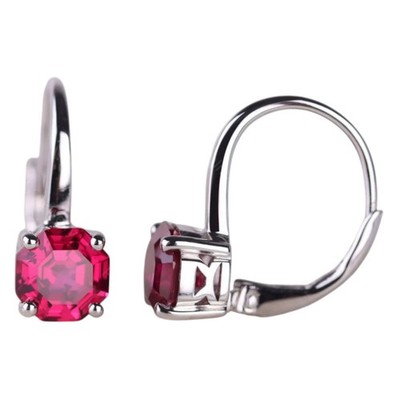 925 Sterling Silver Ruby Leverback Earring Octagon Cut Red Gemstone Gift Her