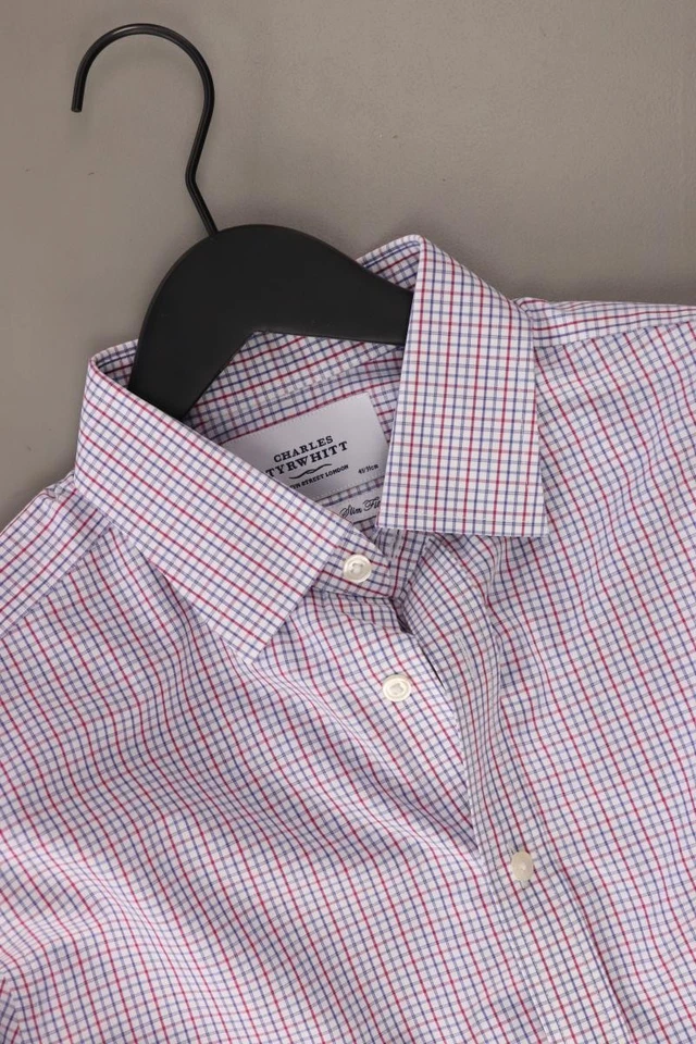 CHARLES TYRWHITT camicetta per uomo taglia Hemdgröße 41, L, 52 a quadri bianco - Immagine 3 di 4