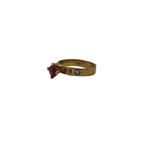 9ct 9k Yellow Gold Created Red Ruby And Diamond Ladies Ring Size O1/2. Brand New - Picture 5 of 11