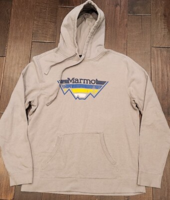 Marmot Mens Large Gray Long Sleeve Hoodie Spell Out Logo Pullover