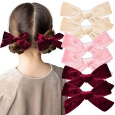 6 Count Hair Bows, Velvet Hair Bow Set for Toddler Girls, Beige,Pink,Burgundy