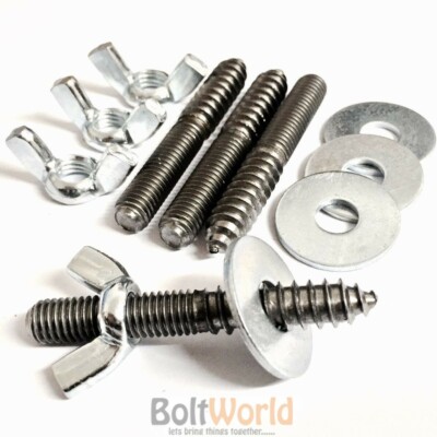 WOOD TO METAL DOWELS WING NUT WASHERS FURNITURE FIXING SCREWS BZP M6 x 70mm