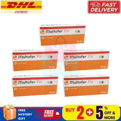 5 X Original MALTOFER FOL CHEWABLE TABLETS 30'S  For Iron Deficiency