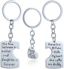 DADDY'S GIRL MAMAS WORLD 3 PC HEART KEYCHAIN SET FATHER DAUGHTER KC53