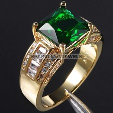 Vivid Emerald Octagon Cut With 14K Solid Gold Ring For Men 481