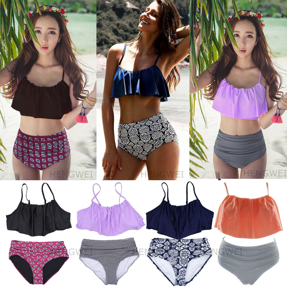 high waisted bikini with flounce top