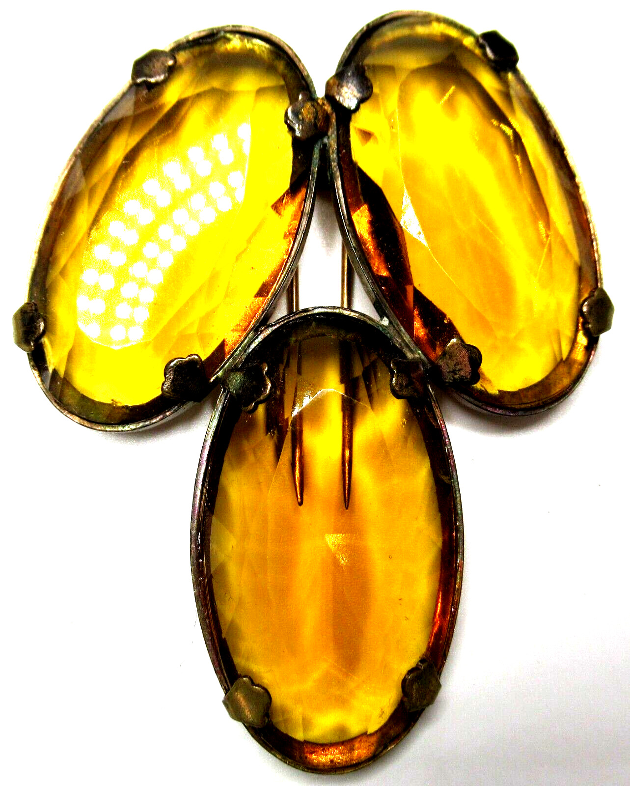 REGINA Huge Amber Glass Rhinestone Vintage Fur Clip - Gem