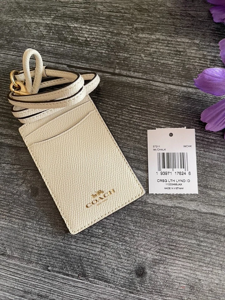 Nuevo con etiquetas Nuevo Coach F57311 Cordón Portatarjetas Insignia Estuche Cuero Tiza Blanco $68 Foto 3 de 4