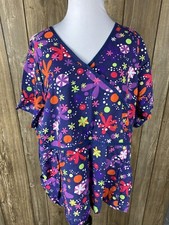 Comfy Cotton Navy Blue Colorful Floral Scrub Top