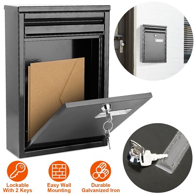 Steel Wall Mount Mailbox Lockable Newspaper Letterbox Lockable with 2 Door Keys
