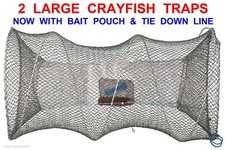 2 LARGE RT CRAYFISH TRAPS+LINE BAIT CAGE LOBSTER POT PRAWN CRAB KEEP DROP NET