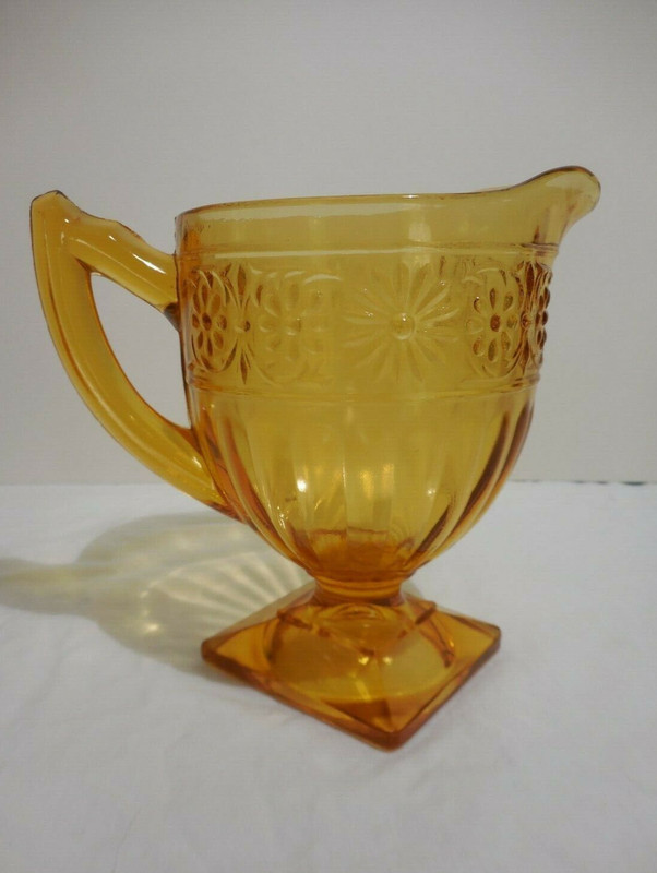 Indiana Glass Daisy Amber Footed Creamer   4 1/4"  Flower