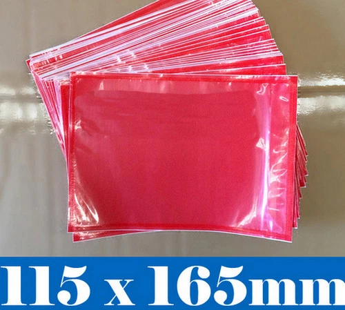 Document Enclosed Pouch 115 x 165mm RED CLEAR Window Sticker & Plain x 1000 - Picture 1 of 1