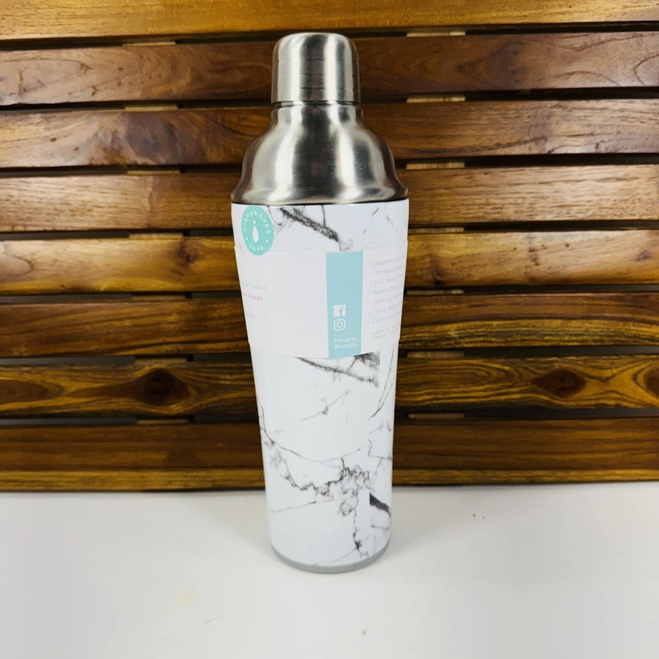 Colador colador colador de metal con estampado de mármol blanco y gris Swig nuevo con etiquetas Foto 3 de 4