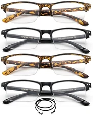 4 Packs Wide Semi Half Frame Stylish Fashion Reading Glasses for Men