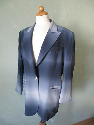 RENZO Blazer Jacke lang grau blau  extravagant 100% Seide Größe 40 L  