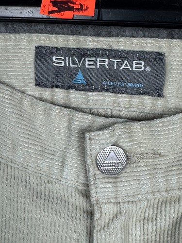 Vintage Levis Silvertab Pants Men's 30 x 30 (FIts 30 x 29) Beige Corduroy Baggy* - Picture 8 of 15