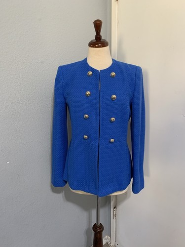 Zara Damen Blazer blau hochgeschlossen zweireihig strukturiert Baumwolle Größe M - Bild 7 von 13