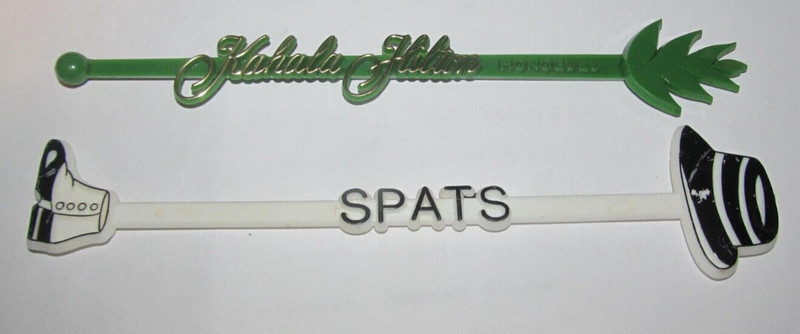 2 Vintage Swizzle Sticks Cocktail Drink Stirrer Barware Hawaii Honolulu Waikiki