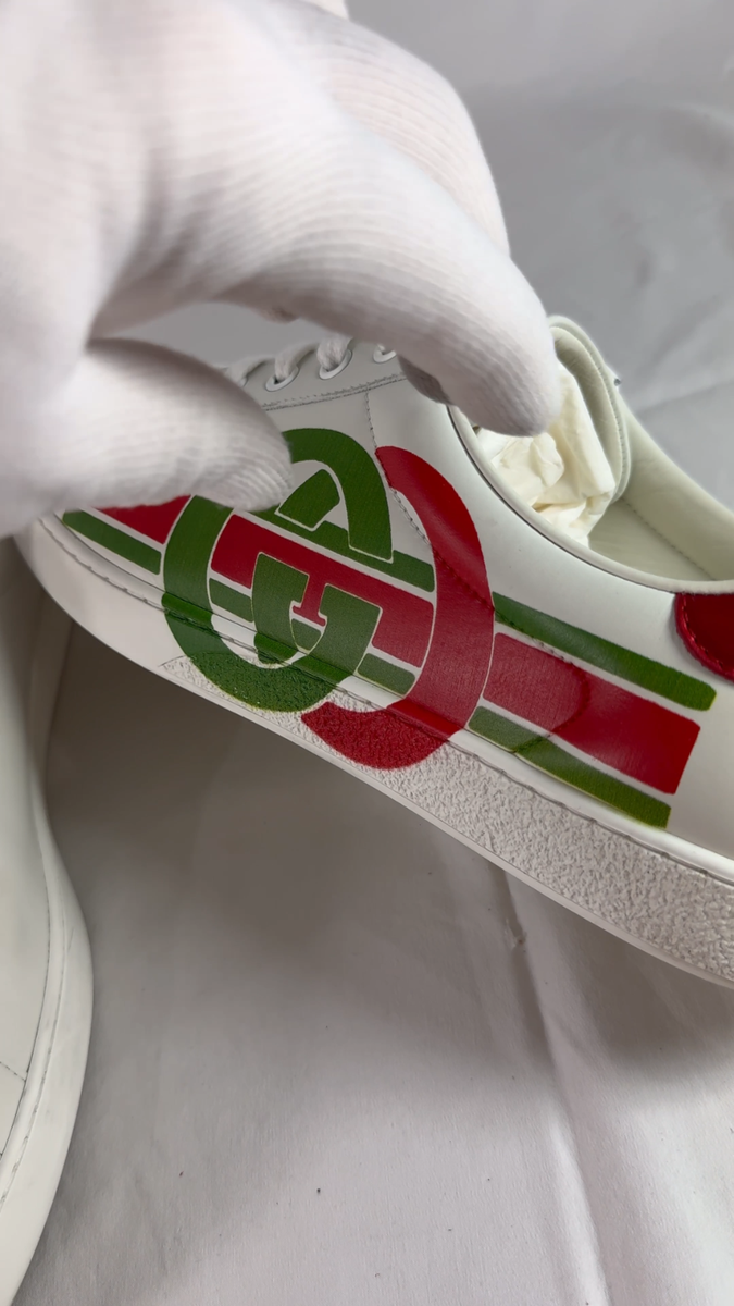 GUCCI GGロゴスニーカー ホワイト GUCCI 576136 White Leather Interlocking GG Ace Men's