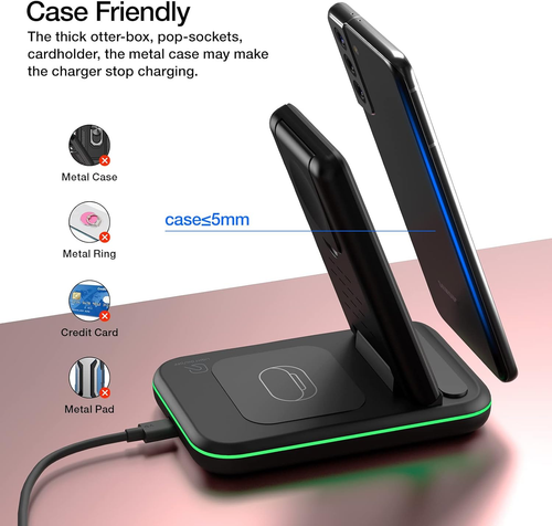 Wireless Charger for Samsung/Android, HOLYJOY Foldable 3 in 1 Fast Charging Stat - Zdjęcie 3 z 12