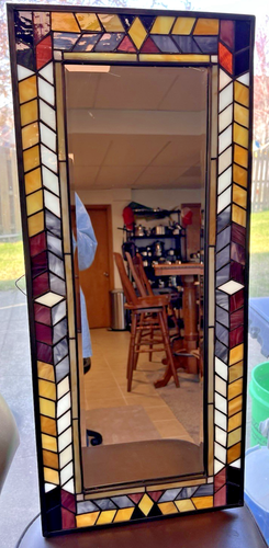 Art Deco - Stained Glass Wall Mirror Beveled Glass Multicolor Mirror 12 " x 28" - Picture 14 of 22