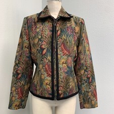 Vintage Giancarlo Ferrari Tapestry Zip Up Lined Jacket Women 10 Floral Print Euc